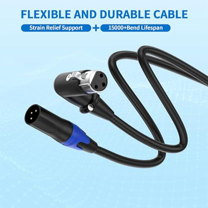 2 Pack 10 FT XLR Right-Angle Male to Straight Female Microphone Extension Cable, for Powered Speakers,Audio Interface or Mixer for Live Performance & Recording - style: XLR Right-Angle Female to Straight Male 10 FT
