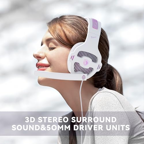 SA726 Stereo Gaming Headset for Xbox One PS4 PS5 Controller, Over Ear Headphone with Mic Noise Cancelling Headset for PC Xbox Series (White Pink) - color: SA726 Pink
