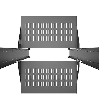 2U Cantilever Server Rack Shelf 2 Piece Set Center Weighted | Steel 19 Inch Vented Rack Mount Tray 10" Deep for AV/Data Network Equipment Enclosure, 110lb Capacity(2U2PC10V, black) - size: 2U2PC10V