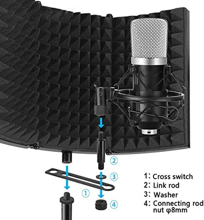 Microphone Soundproof Cover, For The Microphone Of The Recording Studio, Windscreen, Anti-spray Mesh Cover, Sound-absorbing Cover, Noise-proof, Three-door Noise Reduction Panel, Sing 3d Surround Music