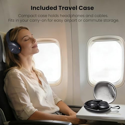 TOZO HT3 Hybrid Noise Cancelling Wireless Headphones, 90H Over Ear Headset | Hi Res Audio, AI Voice Assistant, Dual Device Connection, 32 Custom EQs, Built In 5 Mics, ANC, Foldable with Case - color: Black