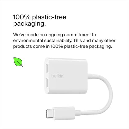 Belkin Rockstar USB-C Audio + Charge Adapter, 60W PD, White | Headphone jack plus USB-C charging pass-through, compatible with iPhone, iPad Pro, Galaxy, Pixel, OnePlus - color: White, size: USB-C, style: USB-C Audio + USB-C Charge