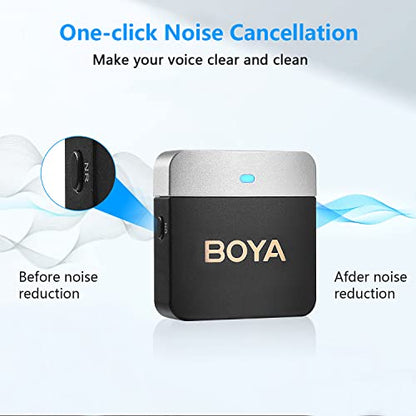 BOYA Wireless Lavalier Microphone 2.4GHz Duan Channel Wireless Micrrophone System with Transmitter and 1 Receiver for Camera iPhone Android Phone Video Recording YouTube Vlog Live Streaming (BY-M1V1) - size: BY-M1V1