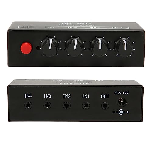4 Channel Audio Mixer, Stereo Amplifier with Headphone Output, Audio Mixer for PC Laptop Desktop, Black