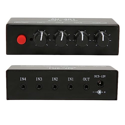 4 Channel Audio Mixer, Stereo Amplifier with Headphone Output, Audio Mixer for PC Laptop Desktop, Black