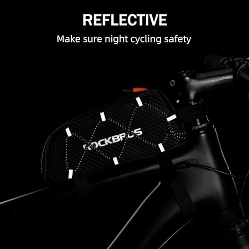 ROCKBROS Top Tube Bike Bag Narrow Slim Design Lightweight Portable | Adjustable Straps,2 Inner Net Pockets,Elastic Rope,Reflective, Compatible with iPhone 14/13/12 Pro Galaxy S22/S21,Road MTB - color: STYLE 1