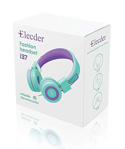 ELECDER i37 Kids Headphones for School Children Girls Boys Teens, Green | Foldable Adjustable Lightweight, 3.5mm Audio Jack On Ear Headphones for Smartphones Chromebook Computer PC Tablets Travel - color: Green