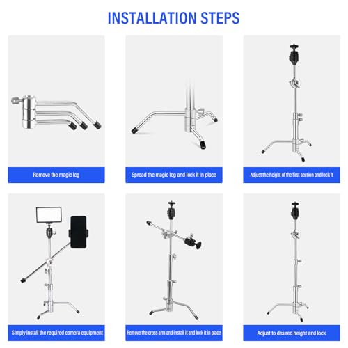 Heavy Duty Mic Stand for Desk, SUPON Stainless Steel Desktop Microphone Stand with 5/8, 3/8, 1/4 Adapters, Pro C-Stand Boom Arm for Blue Yeti, Shure SM7B, Camera, Light, Video Recording