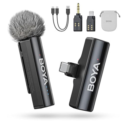BOYA BOYALINK 2 A1 (1TX+3RX Adapter) Wireless Lavalier Microphone for iPhone Camera Android, Clip on Mic, 48 KHz 24 Bit, 1000ft, Noise Cancelling, Mini Lapel Mic USB-C/Lightning/3.5mm TRS