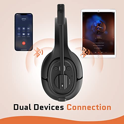EKSA Noise Cancelling Trucker Bluetooth Headset with Microphone for Trucker | Wireless AI-Powered ENC Headphones, 99ft Long Range, 30H of Talk Time, All-Day Comfort On Ear Headsets Mute Button - style: Trucker Headset with ENC Mic