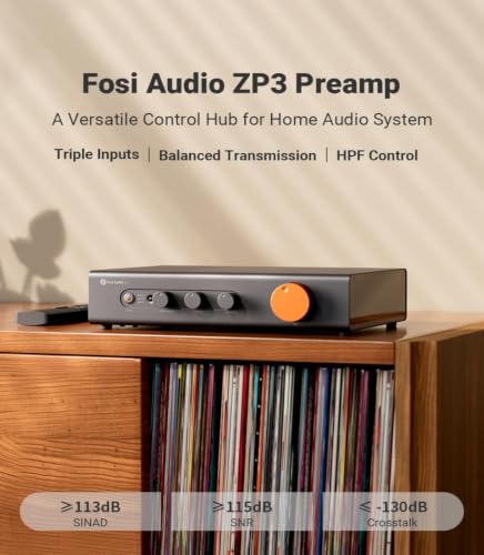Fosi Audio ZP3 Balanced Preamp for Home Audio, 2 RCA and 1 XLR Inputs, RCA/XLR Outputs and Sub-Out, Pre Amp for 2 Channel Stereo and 2.1 Setup, Pre Amplifier with HPF High Pass Filter and Tone Control