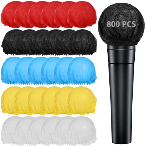 800 Disposable Non-Woven Microphone Windscreens, Elastic Protective Covers for Handheld Mics, Individually Wrapped for Karaoke, Recording & Performance