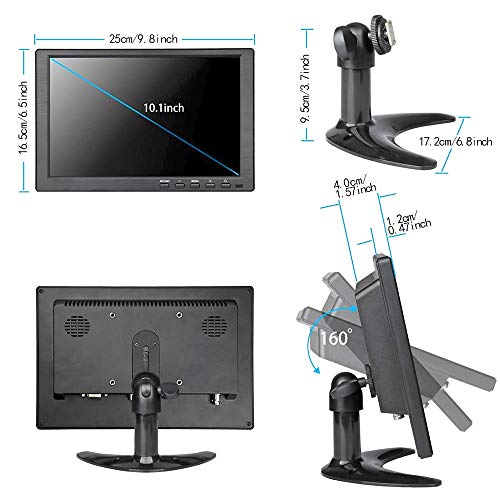 10 inch Portable HDMI Monitor Mini VGA Monitor Screen for PC/Camera/TV/Raspberry PI/Gaming; 1024x600 Pixel Support 1920x1080P Resolution; with Dual Speakers and USB Port