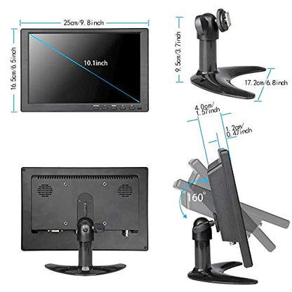 10 inch Portable HDMI Monitor Mini VGA Monitor Screen for PC/Camera/TV/Raspberry PI/Gaming; 1024x600 Pixel Support 1920x1080P Resolution; with Dual Speakers and USB Port