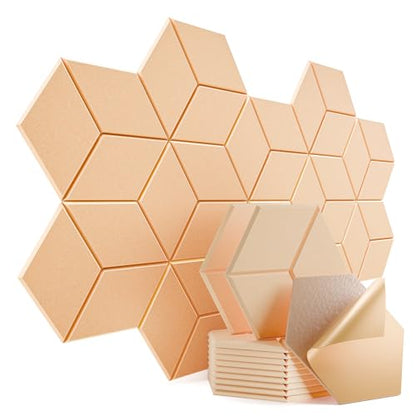 12 Pack Self-Adhesive Acoustic Panels 12" X 10" X 0.4" - Sound Proof Foam Panels with High Density, Y-Lined Design, Flame Resistant, Absorb Noise and Eliminate Echoes(Light Apricot) - color: Light Apricot, size: Y-Cut Hexagon 12 Pack
