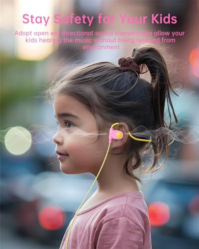 Mehomeli Kid Headphones, Air Conduction Open Ear Headphones, 3.5mm Jack | Ultra-Comfort, Ergonomic and Lightweight Design Perfect for School and Outdoor Activities-Yellow Pink - color: Yellow,Pink