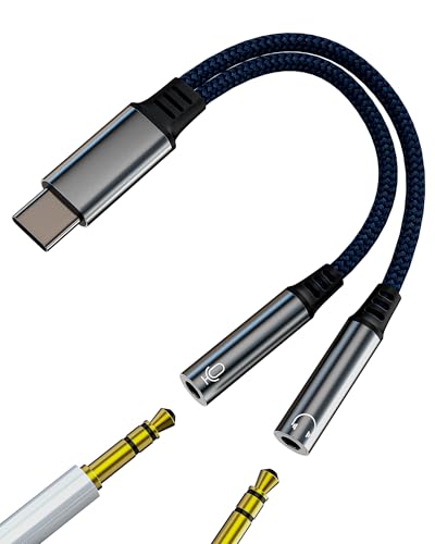 USB C to Dual 3.5mm Headphone Microphone Splitter (2in1) AUX Audio Cable TRS Jack Adapter for iPhone 16 15 for iPad Type C Earphone Cord Connector Compatible for Samsung Android Car Converter