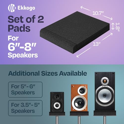 Pair of Studio Monitor Isolation Pads Premium Acoustic Foam to Elevate Audio Ideal Speaker Foam for 6.5-8 Inch Speakers Enhanced with Vibredux HD Foam for Superior Isolation - size: For 6.5″-8″ Monitors