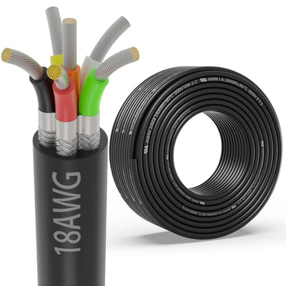 18 Gauge 6 Conductor Shielded Wire 25FT, UL2464 18 AWG 6 Shielded Cable | Tinned Copper Stranded 18/6 CNC Wires for CNC VFD Spindle, Stepper Motor, 3D Printer, Sound, Speaker, Signal Transmission - size: 25FT, style: 18AWG-6C