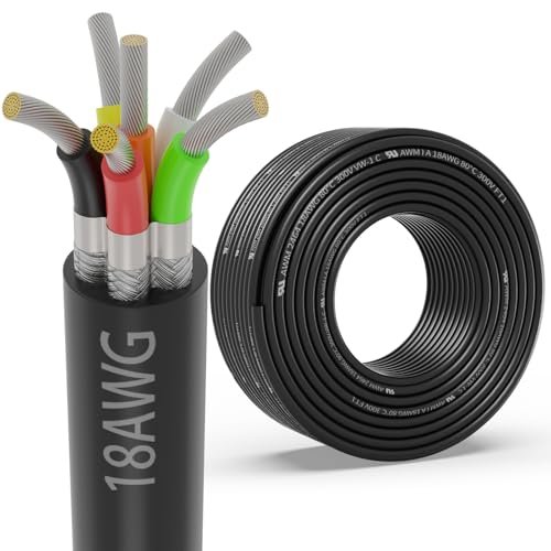 18 Gauge 6 Conductor Shielded Wire 50FT, UL2464 18 AWG 6 Shielded Cable | Tinned Copper Stranded 18/6 CNC Wires for CNC VFD Spindle, Stepper Motor, 3D Printer, Sound, Speaker, Signal Transmission - size: 50FT, style: 18AWG-6C