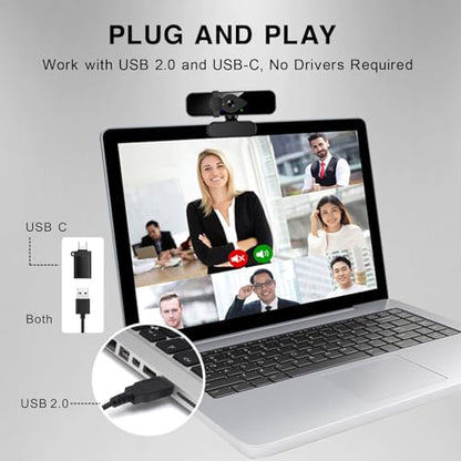 2K Ultra HD Webcam, Computer Camera for PC Monitor Laptop Desktop - External Web Cameras with Microphone, USB C Adapter, Privacy Cover for Video Conferencing, Streaming & Online Learning - style: 2K Webcam + USB C Adapter