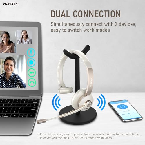 Wireless Headset, Bluetooth Headphones with Microphone Noise Canceling & Mute, 5.0 Trucker Bluetooth Headset with Mic/USB Dongle for Cell Phone Computer Work Office Teams Meeting Call Center