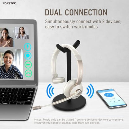 Wireless Headset, Bluetooth Headphones with Microphone Noise Canceling & Mute, 5.0 Trucker Bluetooth Headset with Mic/USB Dongle for Cell Phone Computer Work Office Teams Meeting Call Center