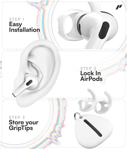 Proof Labs 4 Pairs for AirPods Pro 3 Ear Hooks Covers [Added Storage Pouch] Anti Slip Ear Tips Accessories Compatible with Apple AirPods Pro 3rd Generation (White)
