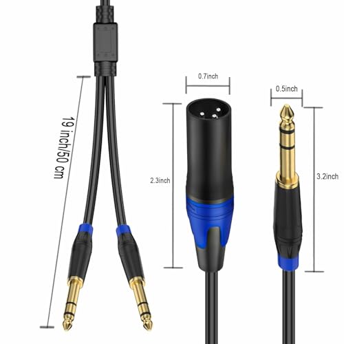 6.35mm Dual TRS to XLR Male Cable for Microphone, Mixer, Amplifier, 11.8inch, Dual1/4 TRS to XLR Audio Cable, Y Splitter Patch Cord, 3-Pinxlr to Dual 1/4 Male Converter Adapter Cable - style: 1PACK-11.8inch-Male