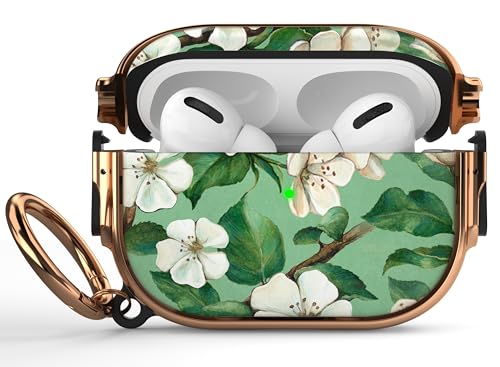 for AirPods Pro 2nd/1st Case with Safety Lock, Magsafe Compatible, Gardenia | Double Secure Lock,Drop Protection,Two-Piece Design,with Gold Keychain, Anti Lost, Dustproof, Cute AirPods Pro 2nd/1st Case - color: Green + White, size: AirPods Pro2/Pro1 Case