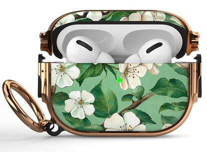for AirPods Pro 2nd/1st Case with Safety Lock, Magsafe Compatible, Gardenia | Double Secure Lock,Drop Protection,Two-Piece Design,with Gold Keychain, Anti Lost, Dustproof, Cute AirPods Pro 2nd/1st Case - color: Green + White, size: AirPods Pro2/Pro1 Case