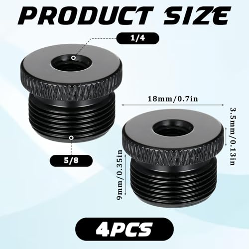 4 Pcs Mic Stand Adapter 1/4 to 5/8 mic Adapter Microphone Stand Adapters Thread Tripod Screw Adapters Knurled Thread for Microphone Stands Mount to Camera Tripod