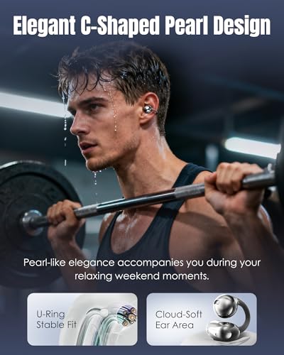 King Lucky Clip-On Earbuds Gen 3, Open-Ear Wireless Bluetooth 6.0 Headphones with Mic, Secure Fit for Small Ears & Glasses Wearers, 50H Playtime, LED Digital Display, ENC, IPX5 Waterproof(Balck) - color: Black, size: Digital Display
