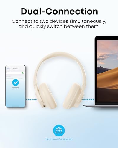 Soundcore by Anker Q20i Hybrid Active Noise Cancelling Headphones, Renewed | Over-Ear, Bluetooth, 40H ANC Playtime, Hi-Res, Big Bass, Transparency Mode, Customize via App, Travel, Home, Office - color: White