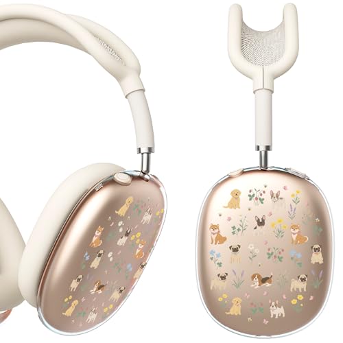 for AirPods Max Headphones Dog Flower Ear Covers for AirPods Max 2 | Cute Clear Ear Cups Cover | Beige Silicone Ear Pad Case Headband Cover for Apple AirPods Max 2/1 (2026/2024/2020) - color: Dog Flower/Beige