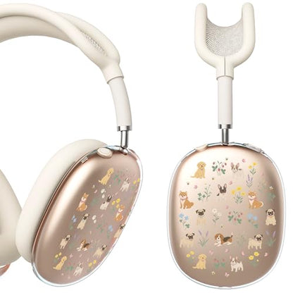 for AirPods Max Headphones Dog Flower Ear Covers for AirPods Max 2 | Cute Clear Ear Cups Cover | Beige Silicone Ear Pad Case Headband Cover for Apple AirPods Max 2/1 (2026/2024/2020) - color: Dog Flower/Beige