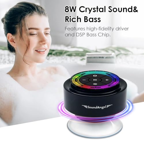 XLeader Pro Bluetooth Shower Speaker (Upgraded) Certified IPX7 Waterproof, 8W Crystal Sound&Rich Bass, 15H Playtime, with RGB Lights, Suction Cup, Silicone Lanyard, Ideal Gifts, SoundAngel Mate(2 Gen) - color: Line Light