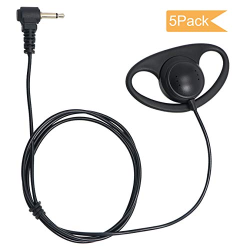 Listen Only 이어피스 3.5mm 1핀 부드러운 고무 D 모양 클립 이어 라디오 이어피스 헤드셋 스피커 마이크용 모토로라 켄우드 Baofeng 양방향 라디오와 호환 (5팩)