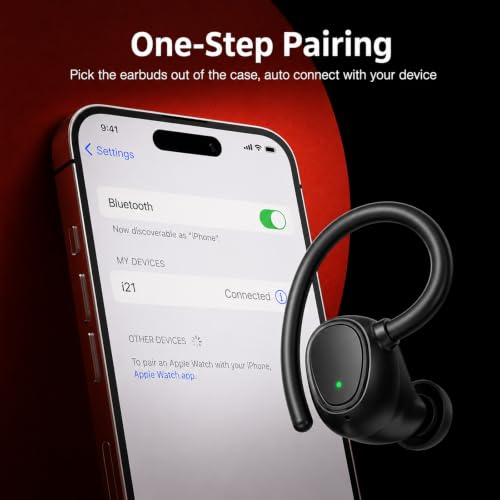 Wireless Earbuds Bluetooth 5.3, 42H Playtime, Over-Ear Sport Earbuds with Earhooks, Charging Case, Deep Bass, Built-in Mic, Waterproof Headphones for Running Gym, Black
