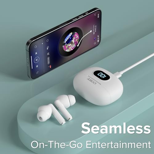 Coby True Wireless Earbuds with LCD Battery Readout Charging Case, Mini Bluetooth in-Ear Headphones with Built-in Mic, Lightweight Design, Noise-Isolating and Secure Fit, 10-Hour Playtime, White - color: White
