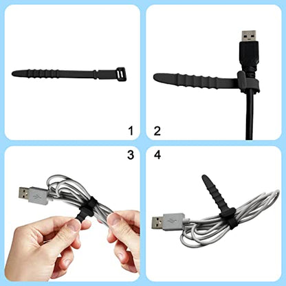 Litoexpe 30 Pieces 4.5" Silica gel Cable Zip Ties | Reusable, for Charging Cables, USB, and Earphone Management