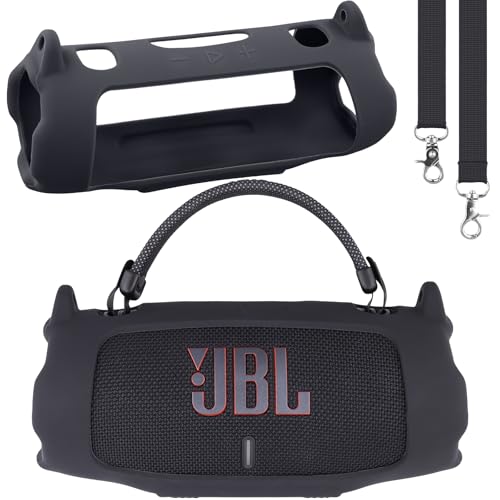 khanka for JBL Charge 6 Waterproof Portable Bluetooth Speaker Silicone Case,Soft Protective Sleeve Cover with Shoulder Strap for JBL Charge 6 Speaker (Black) - color: Black