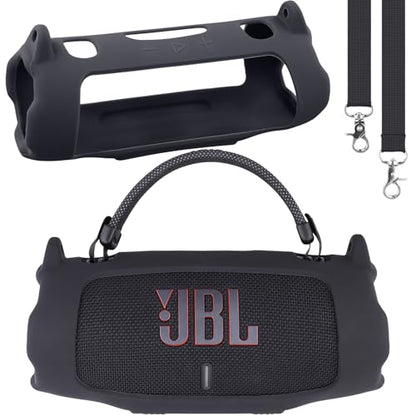 khanka for JBL Charge 6 Waterproof Portable Bluetooth Speaker Silicone Case,Soft Protective Sleeve Cover with Shoulder Strap for JBL Charge 6 Speaker (Black) - color: Black