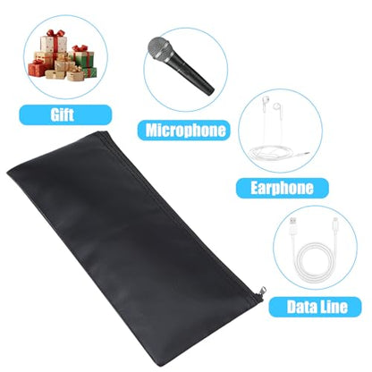 2 Pack Microphone Bags, Black Microphone Case for Wireless | Mic Protector Mic Storage Bag Black Zipper Storage Pouch 11.8" x 4.72" Case for Carrying Portable PU Leather Pouches - size: 11.8 × 4.72