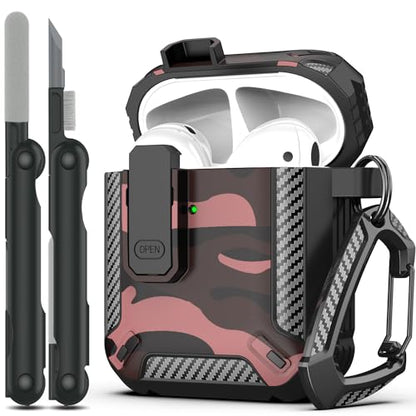 RFUNGUANGO for AirPods 2 Case Carbon Fiber Series, Red Camo - color: CF-Red Camo, size: AirPods 2 Case