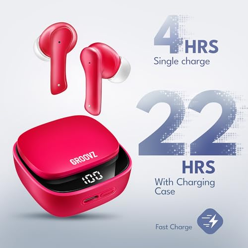 Groovz True Wireless Earbuds with Charging Case - Designed and Engineered in The USA - IPx4 Water Resistant Bluetooth Earbuds Compatible with Apple and Android - 27Hrs Battery Life - Magenta - color: Magenta