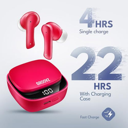 Groovz True Wireless Earbuds with Charging Case - Designed and Engineered in The USA - IPx4 Water Resistant Bluetooth Earbuds Compatible with Apple and Android - 27Hrs Battery Life - Magenta - color: Magenta