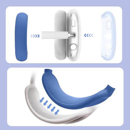Aiivioll 3 in 1 Silicone Case Cover for AirPods Max Headphones, Clear Soft TPU Ear Cups Cover/Ear Pad Case Cover/Headband Cover for AirPods Max (2024/2020), Ear Cushions Cover for AirPods Max(Blue) - color: Dark Blue