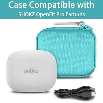 co2CREA SHOKZ 오픈핏 프로 오픈 이어 이어버드용 하드 케이스, 민트 | 메시 액세서리 포켓, 충전 케이블 보관, 경량 디자인, 카라비너 클립 - color: 민트 그린 케이스, style: OpenFit Pro용