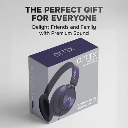 ARTIX Over Ear Headphones Wired with Mic, Corded Head Phones (3.5mm Jack) - color: Midnight Blue